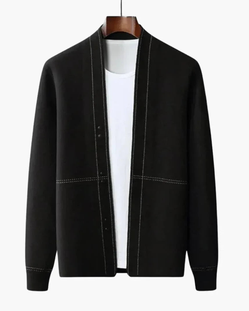 Men's Open Front Cardigan with Structured Stitch Detailing - Opera New York