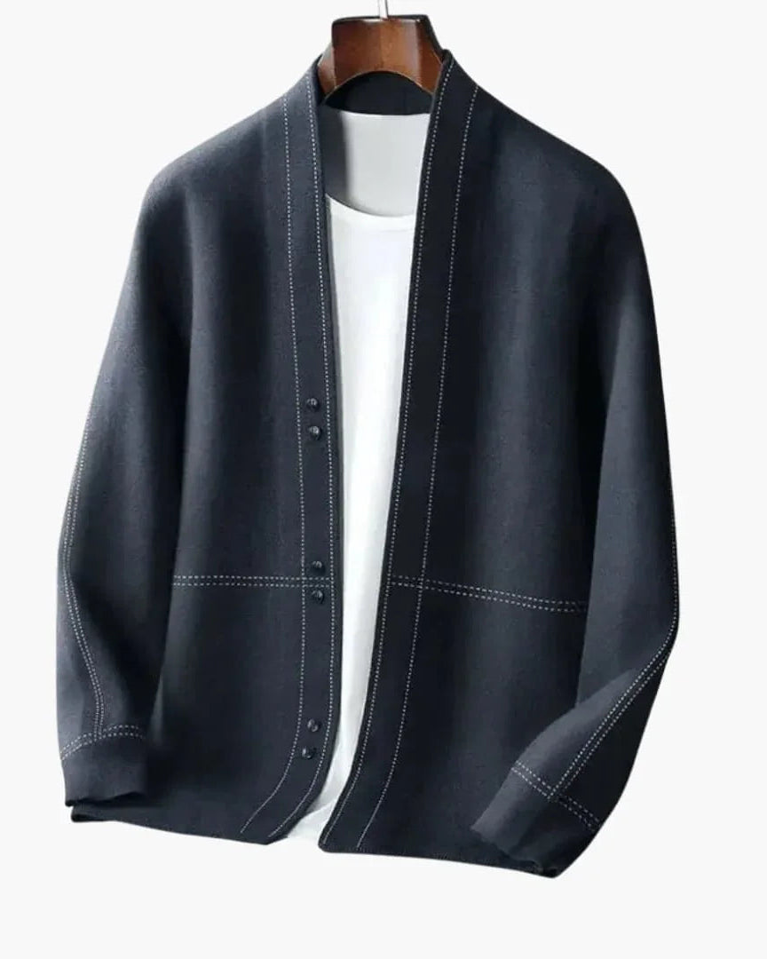 Men's Open Front Cardigan with Structured Stitch Detailing - Opera New York