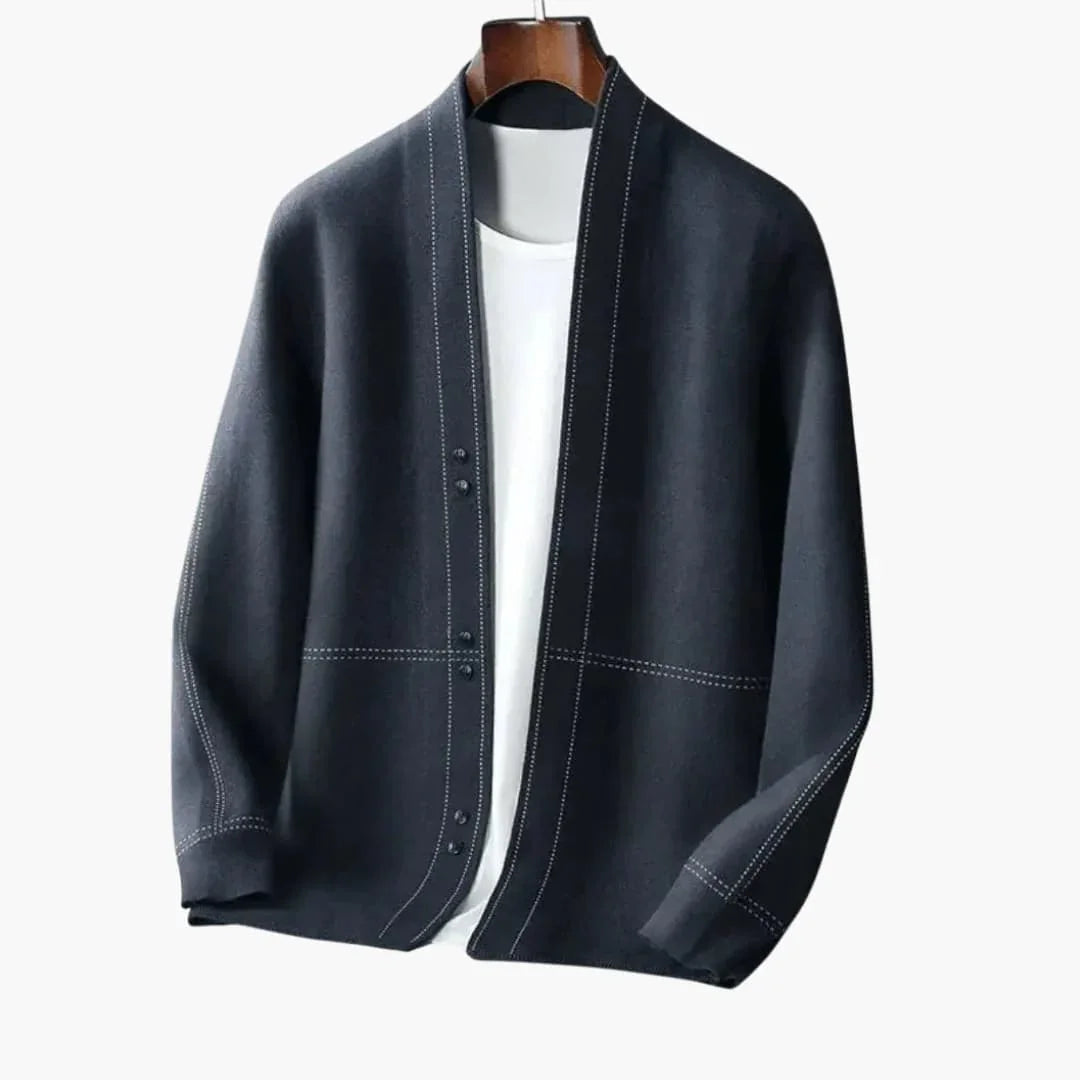 Men's Open Front Cardigan with Structured Stitch Detailing - Opera New York