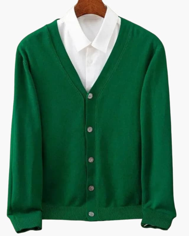 Men’s Cardigan with V-Neck and Button Closure - Green / XS - Men’s Cardigan