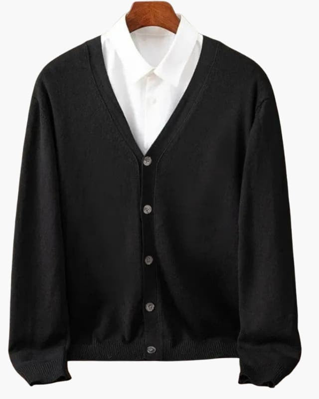 Men’s Cardigan with V-Neck and Button Closure - Black / XS - Men’s Cardigan