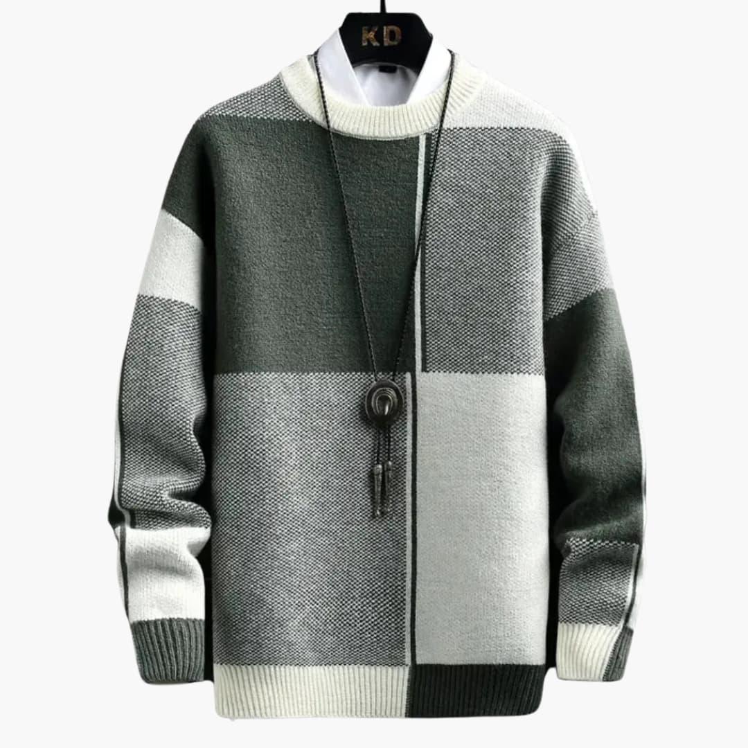 Men’s Sweater with Block Pattern and Ribbed Edges - Opera New York