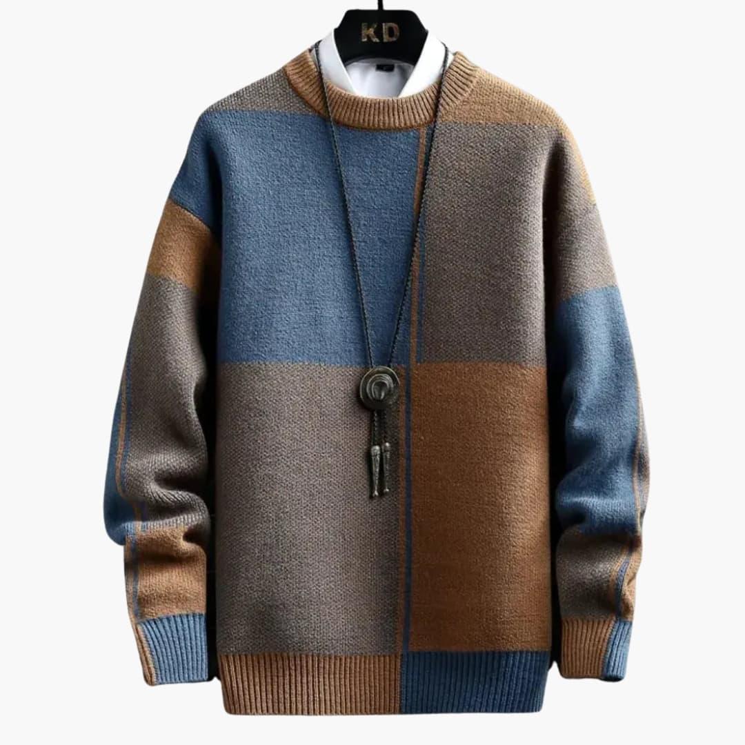 Men’s Sweater with Block Pattern and Ribbed Edges - Opera New York