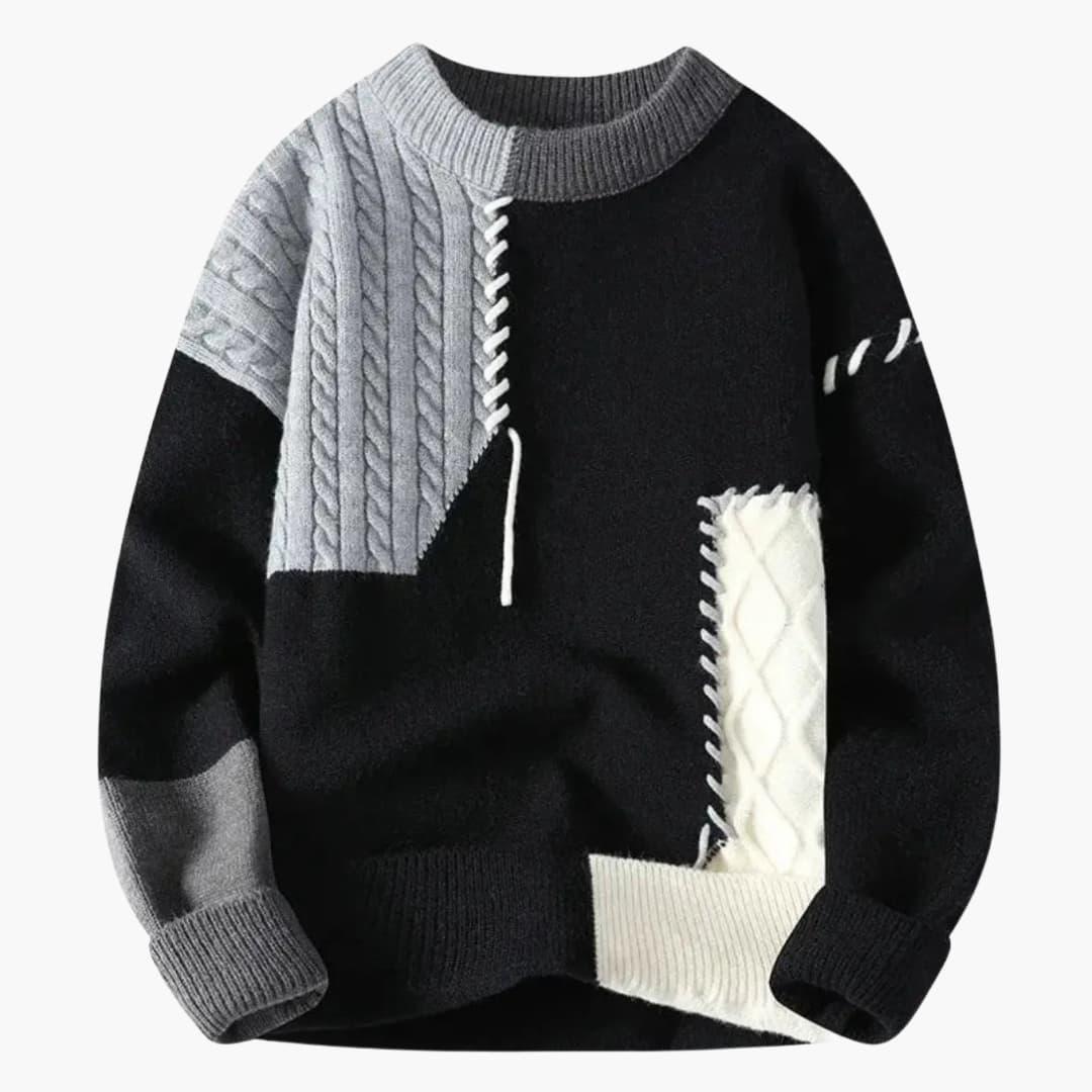 Men’s Sweater with Cable Knit and Patchwork Details - Opera New York