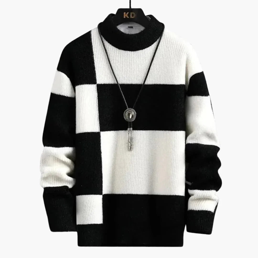 Men's Sweater with Structured Knit and Block Pattern - Opera New York