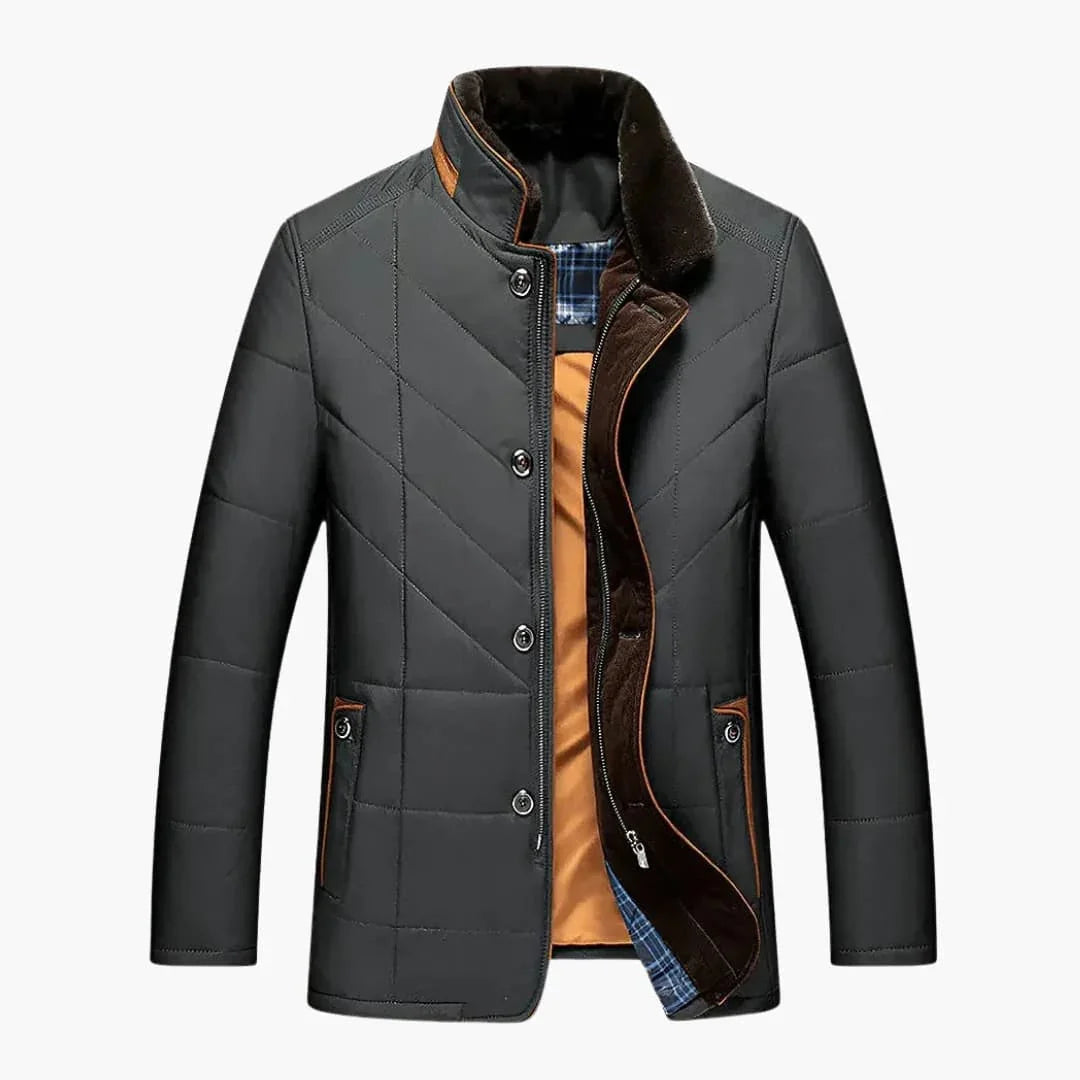 Men's Quilted Jacket with Button Closure and Stand Collar - Opera New York