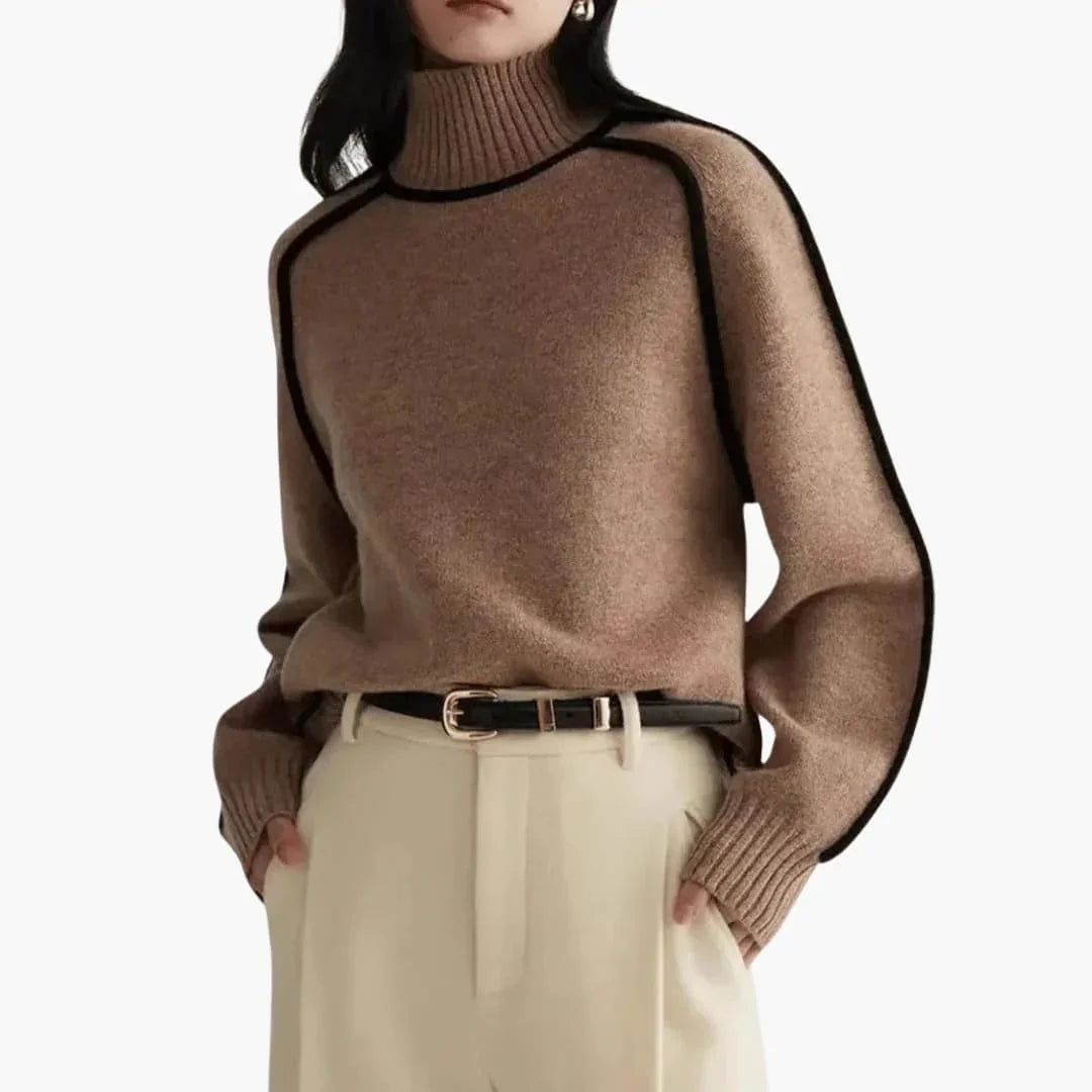 Women’s Turtleneck Sweater with Ribbed Collar and Contrast Trim - Opera New York