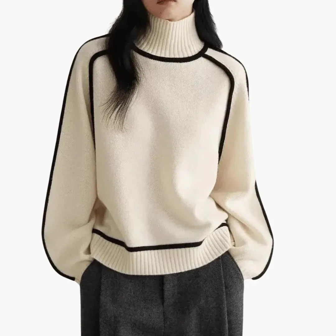 Women’s Turtleneck Sweater with Ribbed Collar and Contrast Trim - Opera New York