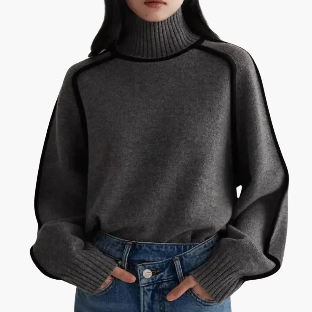 Women’s Turtleneck Sweater with Ribbed Collar and Contrast Trim - Opera New York