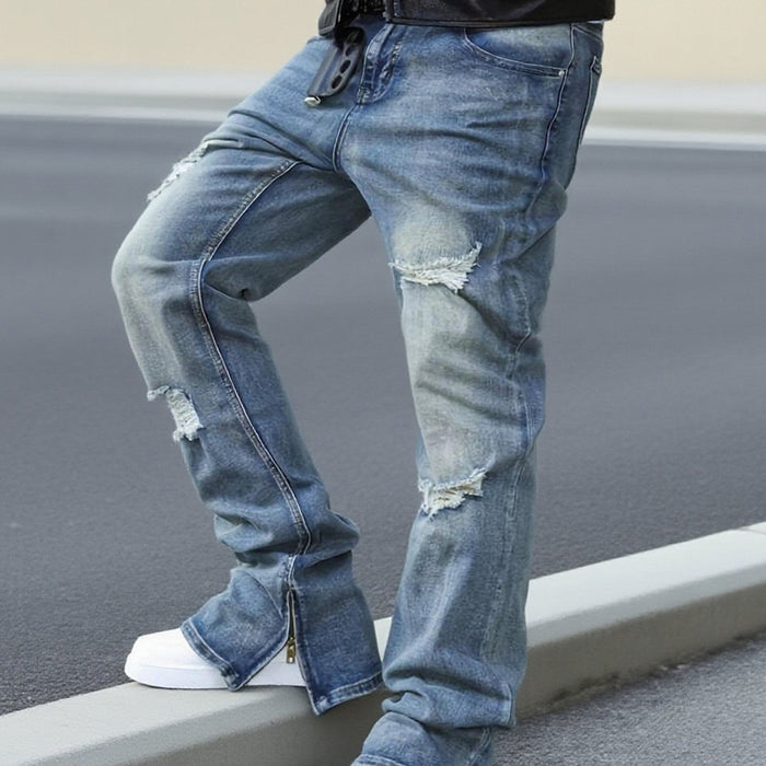 Men's Relaxed Straight-Leg Jeans with Distressed Detail