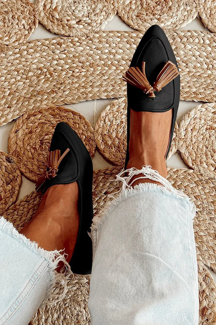 Women's Pointed Toe Tassel Loafers Slip-On Flats