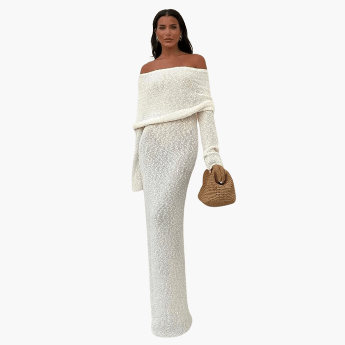 Women's Off-Shoulder - Knit Maxi Dress for Elegant Occasions