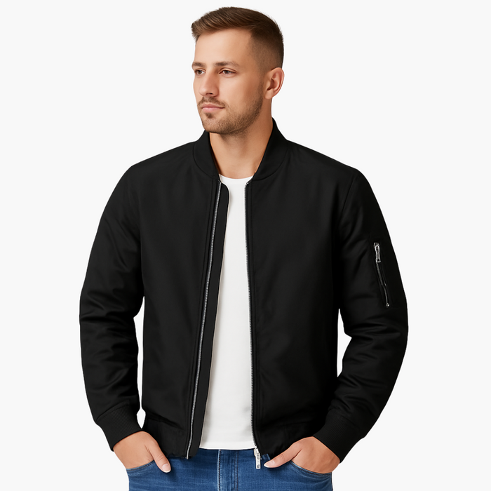 Men's Bomber Jacket with Piped Pockets and Zip Sleeve Pocket