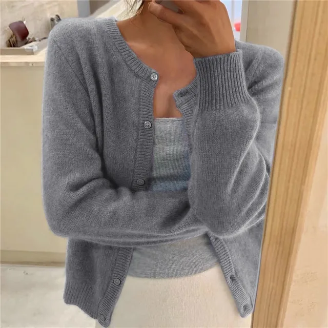 Women's Button-Front Cardigan with Round Neck