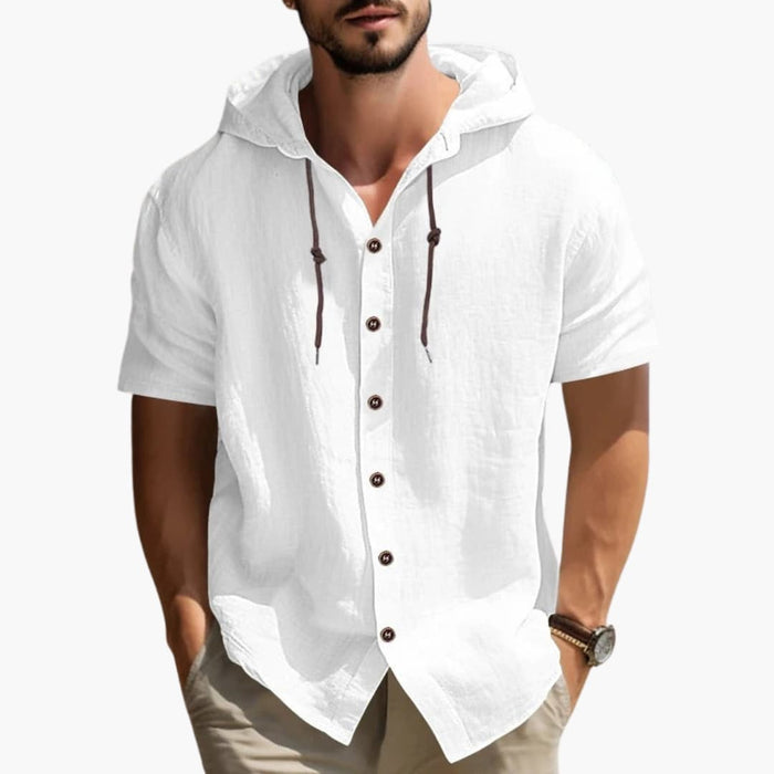 Men's Hooded Summer Shirt with Short Sleeves and Button Placket