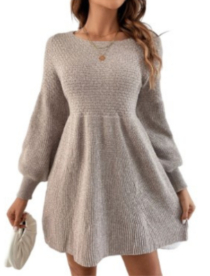 Women's Ribbed Mini Sweater Dress with Balloon Sleeves