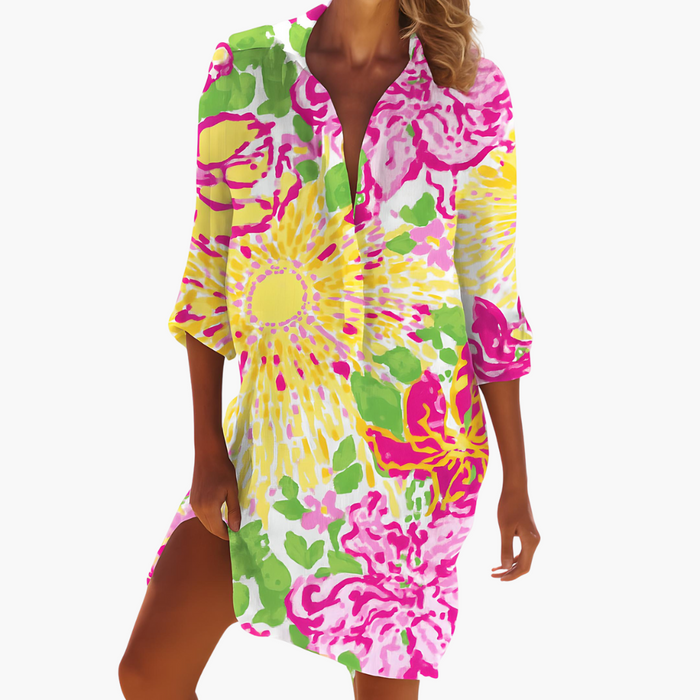 Women's Shirt Dress with Long Sleeves and Button Placket