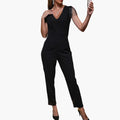 Women’s V-Neck Jumpsuit with Fringe Detail – Sleeveless One - Piece