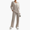 Women's Lounge Set with V-Neck and Ribbed Surface