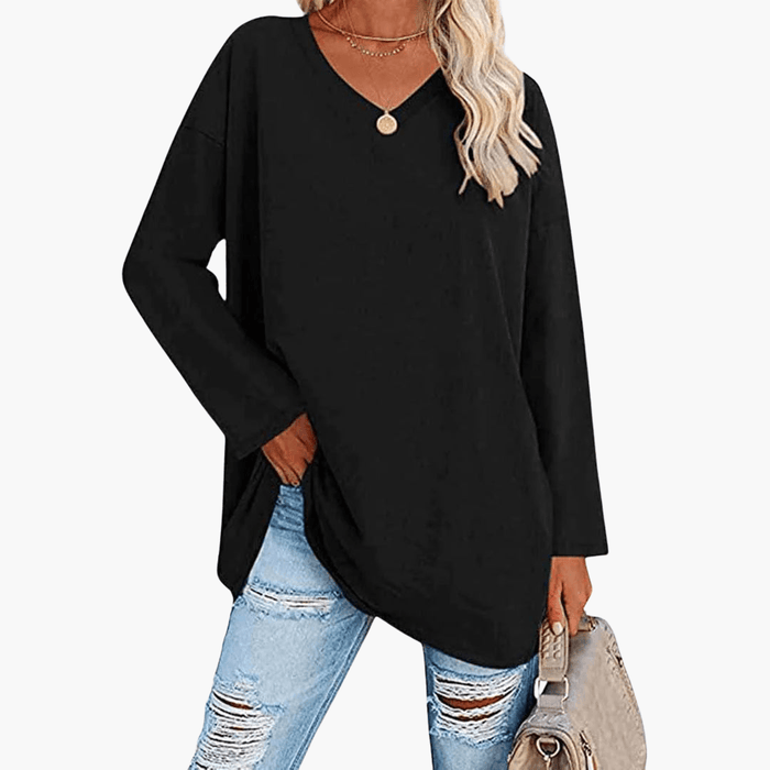 Women's Oversized V-Neck Long Sleeve Shirt – Comfortable & Casual
