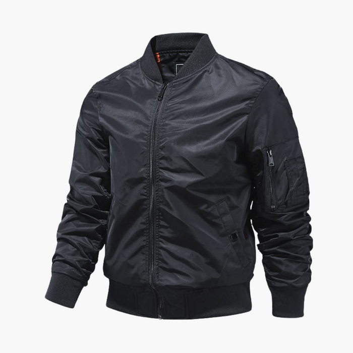Men's Bomber Jacket with Zipper and Sleeve Pocket