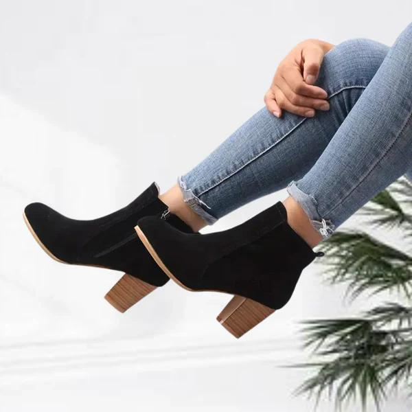 Women's Block Heel Ankle Boots Side Zip Almond Toe