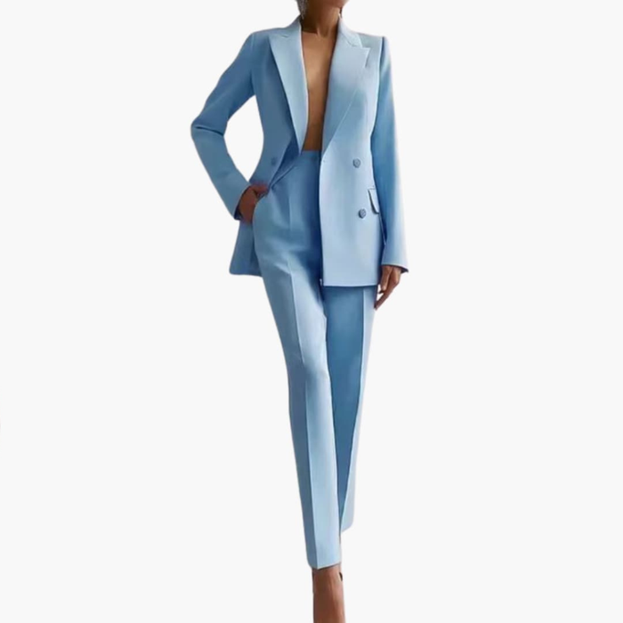 Women's Double-Breasted Blazer and Straight Trouser Set