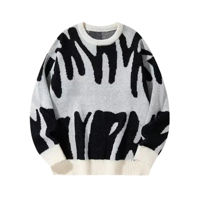 Men's Abstract Colorblock Crewneck Pullover Sweater