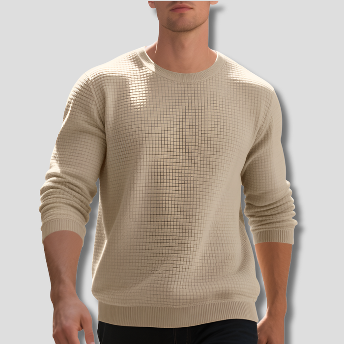 Men's Waffle-Knit Sweater Crew Neck Long Sleeve