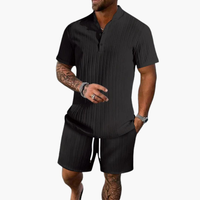 Men's Summer Set with Polo Shirt and Ribbed Shorts