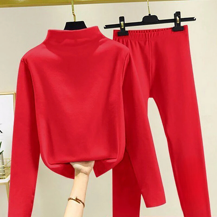 Women's Fleece Two-Piece Set Mock Neck Pullover Joggers