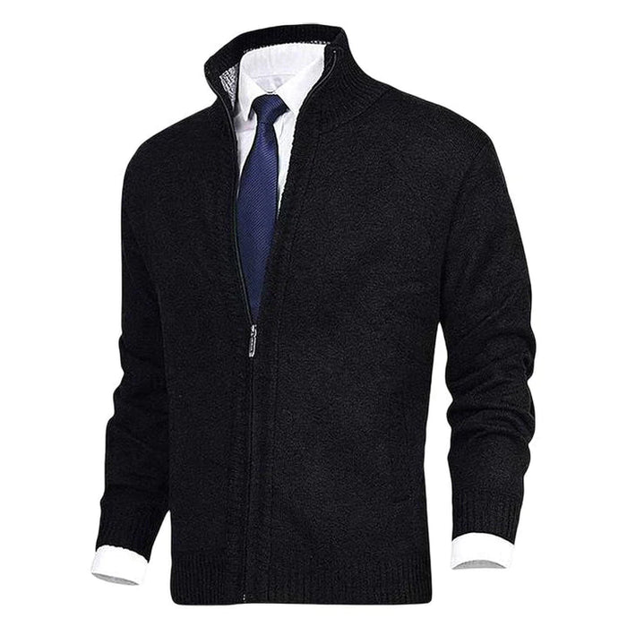 Men's Stand Collar Zip-Up Cardigan with Side Pockets