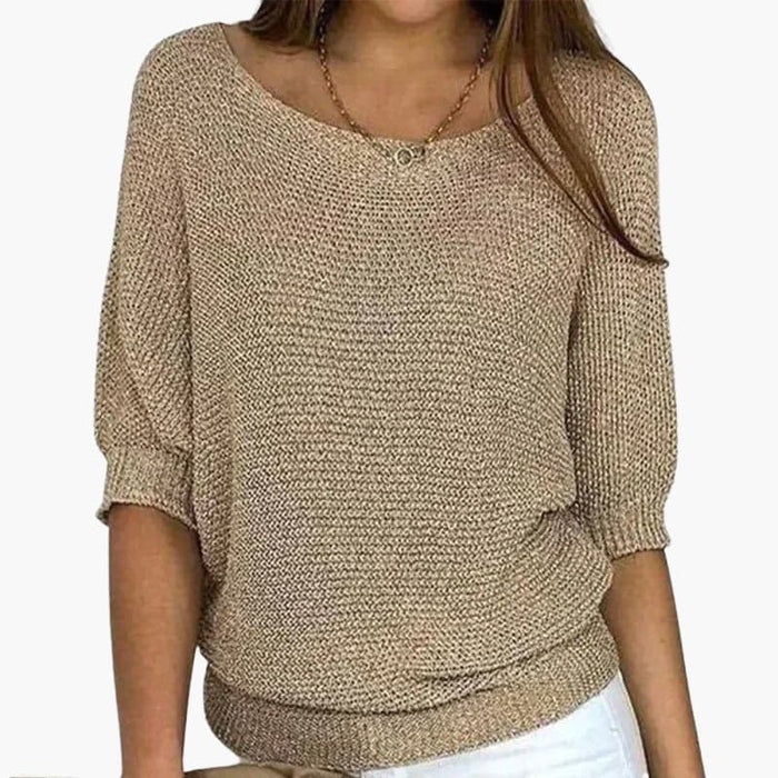 Women’s Pullover Sweater with Wide Neckline and Half Sleeves