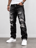 Men's Distressed Straight-Leg Jeans with Frayed Details