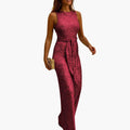 Women Jumpsuit with Tie Belt and Long Legs