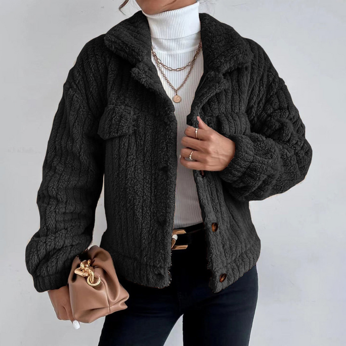 Women's Textured Teddy Jacket with Button Front