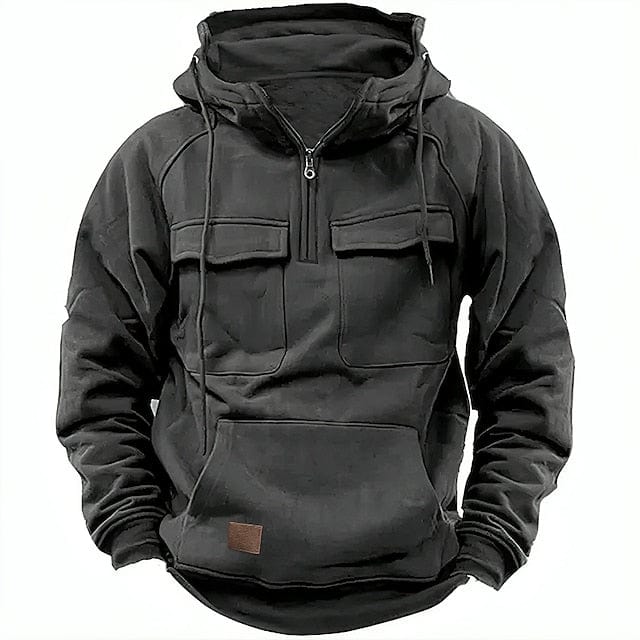 Men's Quarter-Zip Fleece-Lined Hoodie with Chest Pockets