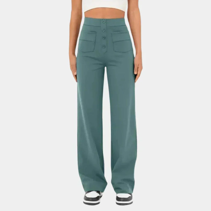 Women's High-Waisted Straight-Leg Trousers with Button Front