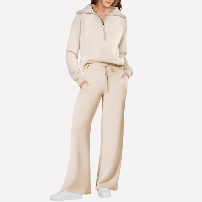 Women's Half-Zip Lounge Set with Wide-Leg Pants