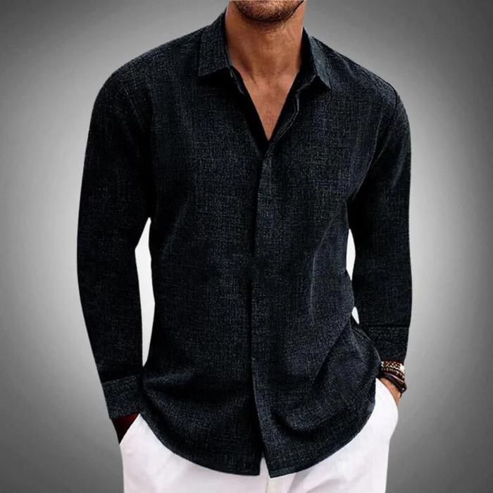 Men's Long Sleeve Button-Up Shirt with Classic Collar
