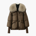 Women’s Puffer Jacket with Faux Fur Collar and Ribbed Cuffs