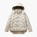 Women’s Hooded Puffer Jacket with Quilted Surface and Front Snap Closure