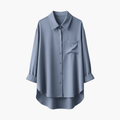 Women’s Button Front Shirt with Chest Pocket and Curved Hem