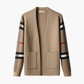 Men’s Cardigan with Striped Sleeves and Front Pockets