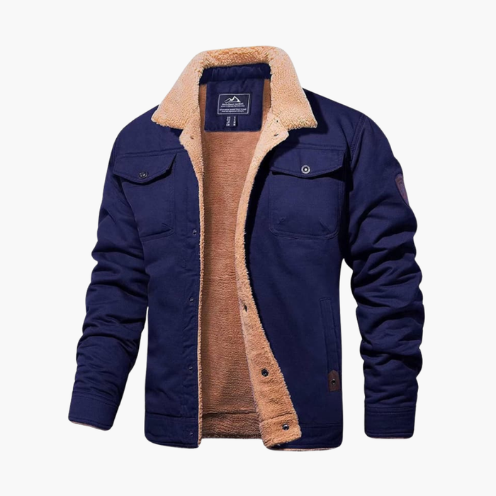 Men's Jacket with Button Closure and Sherpa Lining