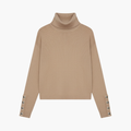 Women’s Turtleneck Sweater with Decorative Sleeve Buttons and Long Sleeves