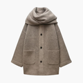 Women’s Knit Cardigan with Button Closure and Attached Scarf