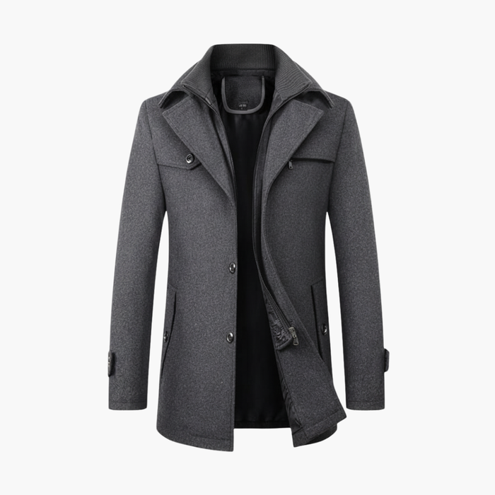 Men Coat with Notched Collar and Dual Closure