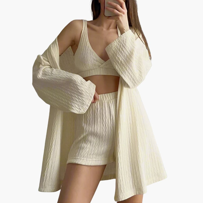 Women's Pajama Set with Cardigan and Shorts