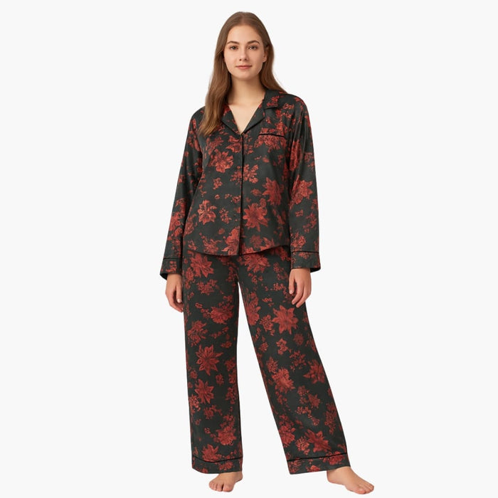 Women's Pajama Set with Floral Pattern Shirt and Pants